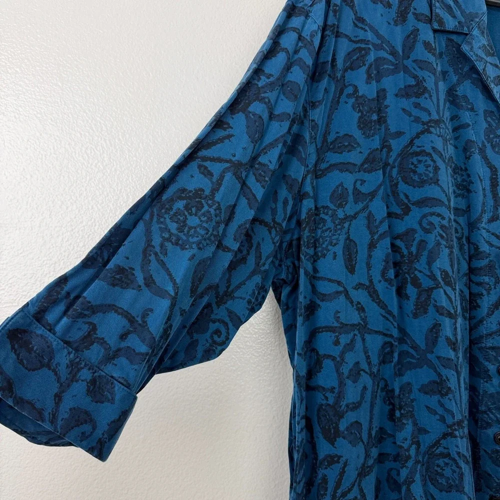 Tianello Floral Top Womens 2X Blue Button Up Shirt Tencel Artsy Boho NWT - Picture 4 of 11